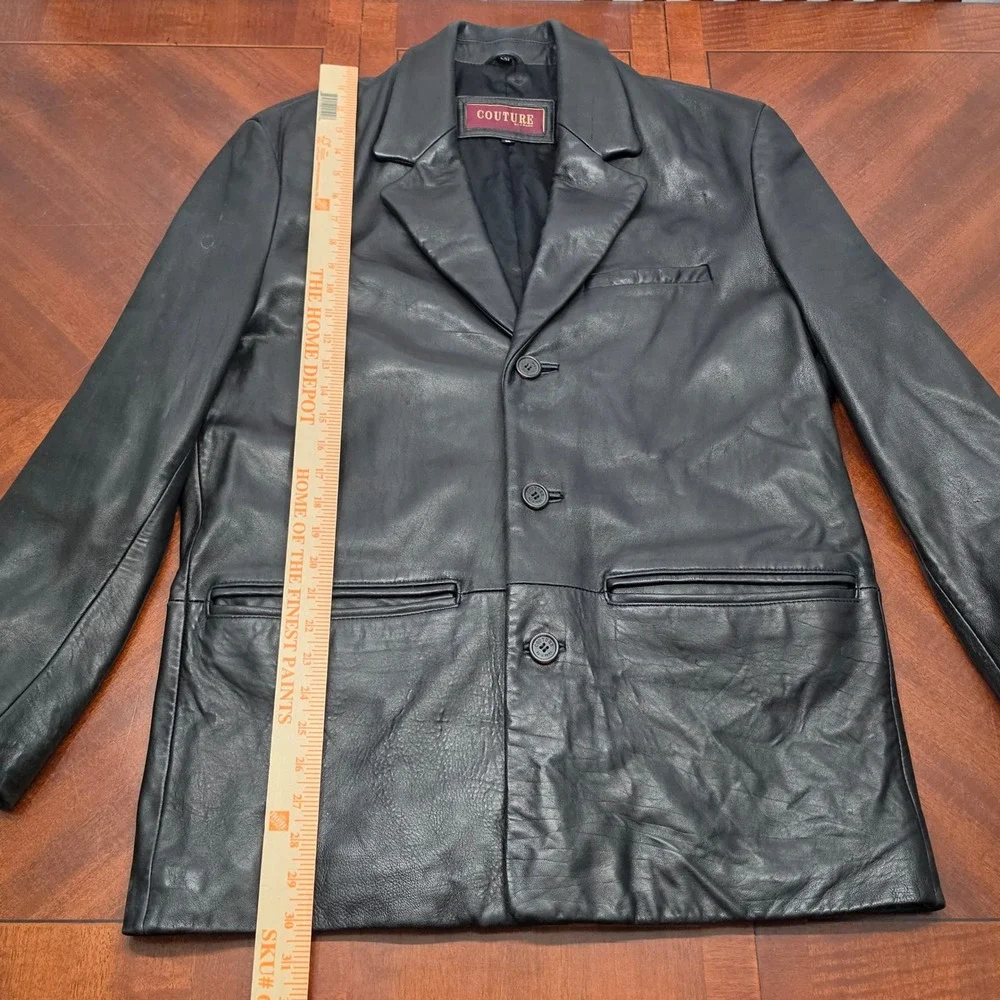 Couture by J. Park Leather Blazer Mens M Black 3 Button Jacket Professional Chic